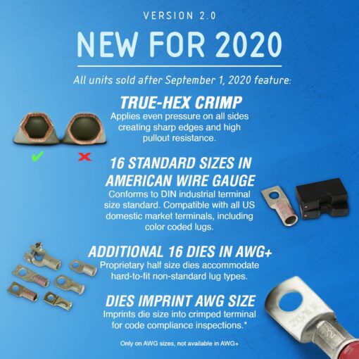 TEMCo Industrial Hydraulic Cable Lug Crimper TH0005 V2.0 (11 US TON) 10 AWG to 600 MCM Electrical Terminal Cable Wire Tool Kit with 32 Die Sets - Image 7