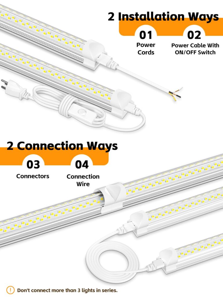 ONLYLUX 8FT LED Shop Lights 6000K White 100W, 15000lm Workshop led Light V Shape, Plug and Play, Hanging/Surface Mount Install, 8 Foot led Lights for Garage,10 Pack - Image 4