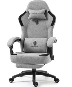 Dowinx Fabric Gaming Chair with Pocket Spring Cushion,Breathable Computer Chair with Massage Lumbar Support and Footrest,High Back Game Office Chair for Adult,Grey
