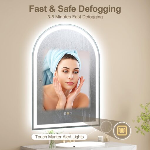 STARLEAD 36"x24" LED-Bathroom-Mirror-with-Lights, Wall-Mounted with Bluetooth Speaker, Anti-Fog, 3 Color Temperature, Dimmable Brightness, Waterproof, Tempered Glass, Frontlit & Backlit, Arched - Image 7