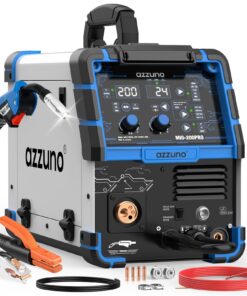 AZZUNO 200A MIG Welder Machine 110V/220V, 8 in 1 Welding Machine Aluminum MIG/Spool Gun Compatible/Gas MIG/MAG/Flux Core MIG/Spot MIG/Lift TIG/Stick Welding, Multiprocess Welder