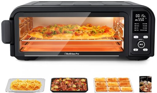 Beelicous Pro 19QT Digital 8-in-1 Air Fryer Toaster Oven, 550°F Flavor-Lock Tech, Flip Up & Away Capability, 40+ Recipes, Airfryer Countertop Oven Combo, 4 Accessories, Fit 13" Pizza,Black