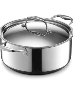 HexClad Hybrid Nonstick 5-Quart Dutch Oven with Stainless Steel Lid, Stay-Cool Handles, Dishwasher-Friendly, Oven-Safe Up to 900°F, Induction-Ready, Compatible with All Cooktops