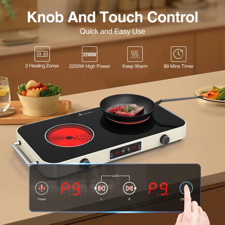 GIHETKUT Electric Cooktop, 2200W 110V Electric burner, Electric Stove Top with 2 Handle, 2 Burner Electric Cooktop with 9 Power Settings,Knob Control Child Safety Lock & Timer. - Image 8
