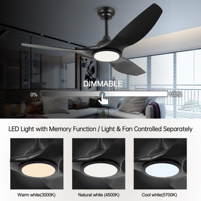 Fanliving 52 Inch 6 Speed High CFM Quiet DC Motor Modern Ceiling Fan with Lights Remote Control, Indoor 3 Blade Black Ceiling Fan for Bedroom Living Room - Image 3