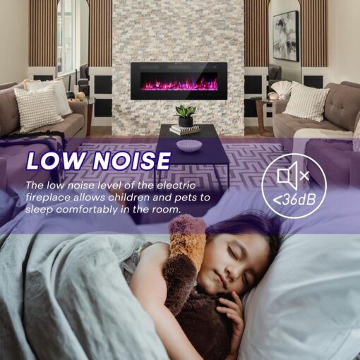 Cloud Mountain 60" Electric Fireplace，Wall-Mounted Heater with Timer Remote, Adjustable Flame for Living Room Bedroom，Black - Image 8