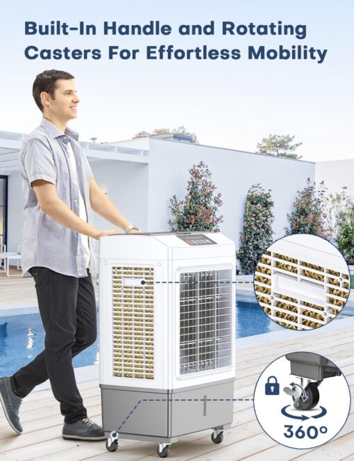 BALKO Evaporative Air Cooler, 2100CFM Windowless Air Conditioner Cooling up to 700 Sq.ft, Swamp Cooler Air Conditioner w/2 Modes & 3 Speeds, 7H Timer & Remote, Portable for Room Garage Patio - Image 3