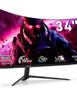 34-Inch Curved UWQHD 3440 x 1440 Gaming Monitor with 165Hz, 1ms, FreeSync, 100% sRGB, DCI-P3 95%, 1500R Curved PC Screen Ultrawide 21:9, HDMI(2.1)x 2 & DisplayPort x 2, Build-in Speakers, VESA,Tilt