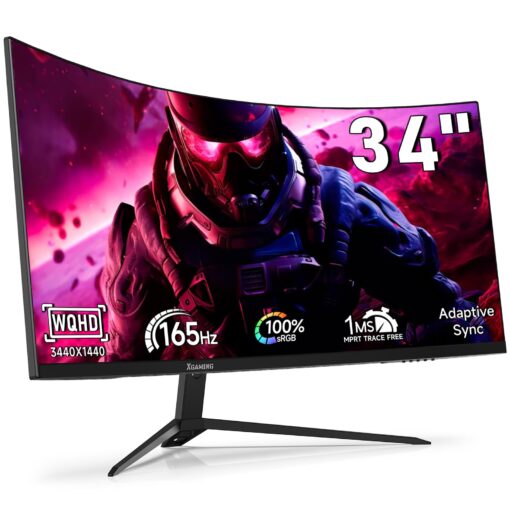 34-Inch Curved UWQHD 3440 x 1440 Gaming Monitor with 165Hz, 1ms, FreeSync, 100% sRGB, DCI-P3 95%, 1500R Curved PC Screen Ultrawide 21:9, HDMI(2.1)x 2 & DisplayPort x 2, Build-in Speakers, VESA,Tilt