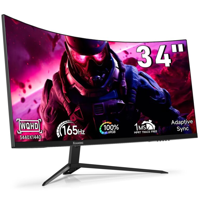 34-Inch Curved UWQHD 3440 x 1440 Gaming Monitor with 165Hz, 1ms, FreeSync, 100% sRGB, DCI-P3 95%, 1500R Curved PC Screen Ultrawide 21:9, HDMI(2.1)x 2 & DisplayPort x 2, Build-in Speakers, VESA,Tilt