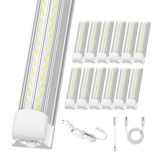 ELEKICO 12 Pack Super Bright 100w 8ft Led Shop Light, 15000lm 5000k V Shape 8' Led Shop Lights 8ft, Linkable 96" 8 Foot Shop Lights for Garage Workshop Shop Warehouse Lighting