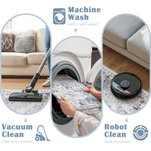 jinchan Washable Large Area Rug 8x10 Accent Rug for Living Room Grey Vintage Floor Mat Soft Printed Distressed Carpet Non Slip Floor Cover for Kitchen Bedroom Dining Room - Image 6