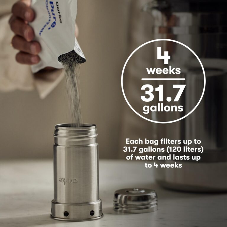 aarke Purifier Large - 1.66 L Glass Water Filter Pitcher Bundle, Refillable Stainless Steel Filter, BPA-Free, Includes (3-Pack) Refill Pure Granules, Reduce Heavy Metals - Image 4