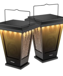 pohopa Bluetooth Speakers Waterproof, Solar Powered 2 Packs True Wireless Stereo Sound 20W Speakers Dual Pairing Lantern Indoor Outdoor Speakers with 20 Piece LED Lights, Richer Bass, Black