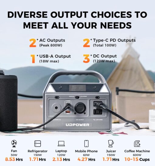 UDPOWER C400 Portable Power Station with Jump Starter & Folding Solar Panel - 400W (Surge 800W) AC Output, 256Wh LiFePO4 Battery, Solar Generator Kit for Camping, Travel, RV, Emergency Power Backup - Image 6
