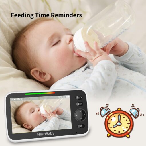 HelloBaby HB6550 5" Baby Monitor 3 Cameras, 26-Hour Battery, Pan-Tilt-Zoom,1000ft Range Video Audio Baby Monitor No WiFi, ECO, Night Vision, 2-Way Talk, 8 Lullabies and Temperature, Ideal Gifts - Image 3