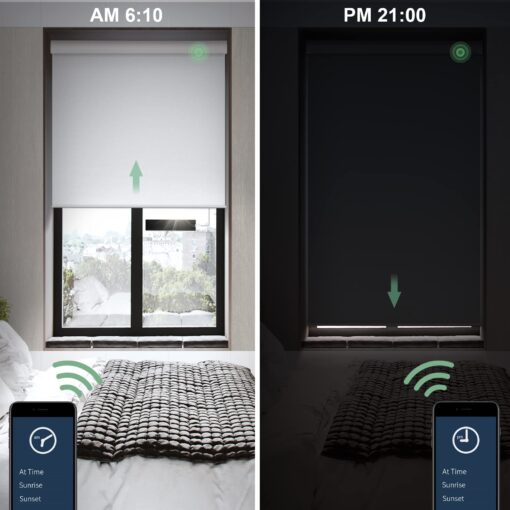 Yoolax Motorized Blinds with Remote, Smart Blinds for Windows Blackout Automatic Shades Work with Alexa Remote Control Roller Window Shades with Valance, Custom Size (Fabric-White) - Image 4
