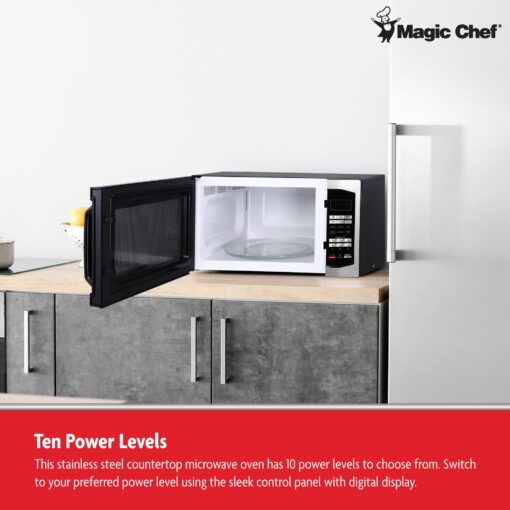 Magic Chef Countertop Microwave Oven, Small and Compact, 1100 Watt, 1.6 Cu Ft, Steel - Image 6