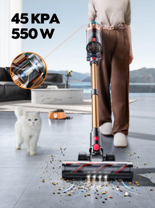 Cordless Vacuum Cleaner, 550W 45KPA 60 Mins Runtime Self-Standing Vacuum Cleaners for Home, Stick Vacuum with Charging Dock Station Removable Battery, Handheld Vacuum for Pet Hair/Carpet/Floor - Image 8