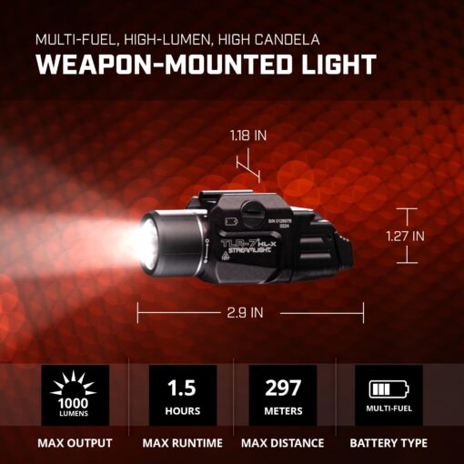 Streamlight 69458 TLR-7 HL-X USB 1000-Lumen Rechargeable Rail Mounted Weapon Light, Includes Interchangeable High and Low Switches, Black - Image 8