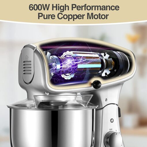 OSTBA Die-Cast Stand Mixer, 8 Speeds, 600W, 5.5Qt Tilt-Head, Stainless Steel Bowl, Dishwasher Safe, Dough Hook, Egg Whisk, Mixer Beater, Splash Guard, Almond Cream - Image 9