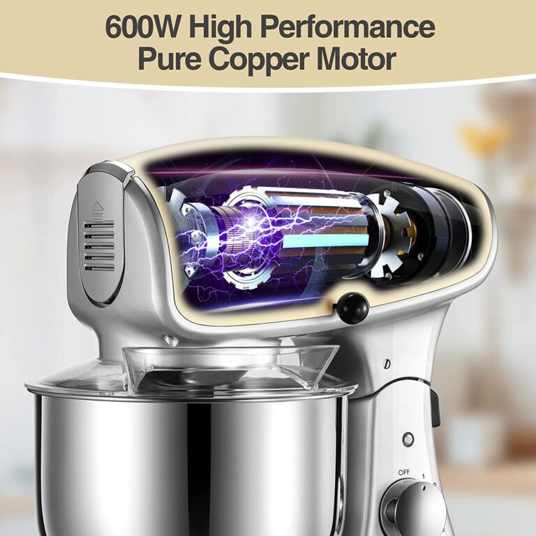 OSTBA Die-Cast Stand Mixer, 8 Speeds, 600W, 5.5Qt Tilt-Head, Stainless Steel Bowl, Dishwasher Safe, Dough Hook, Egg Whisk, Mixer Beater, Splash Guard, Almond Cream - Image 9