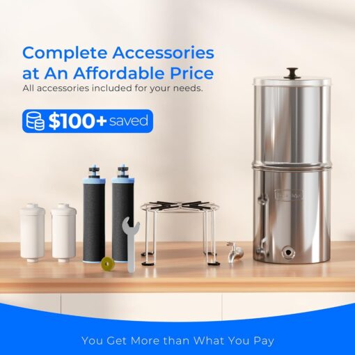 Alkaline Waterdrop Gravity-fed Water Filter System, Increase PH, Reduces Fluoride and up to 99% of Chlorine, with 4 Filters and Metal Spigot, King Tank Series, 2.25G - Image 6