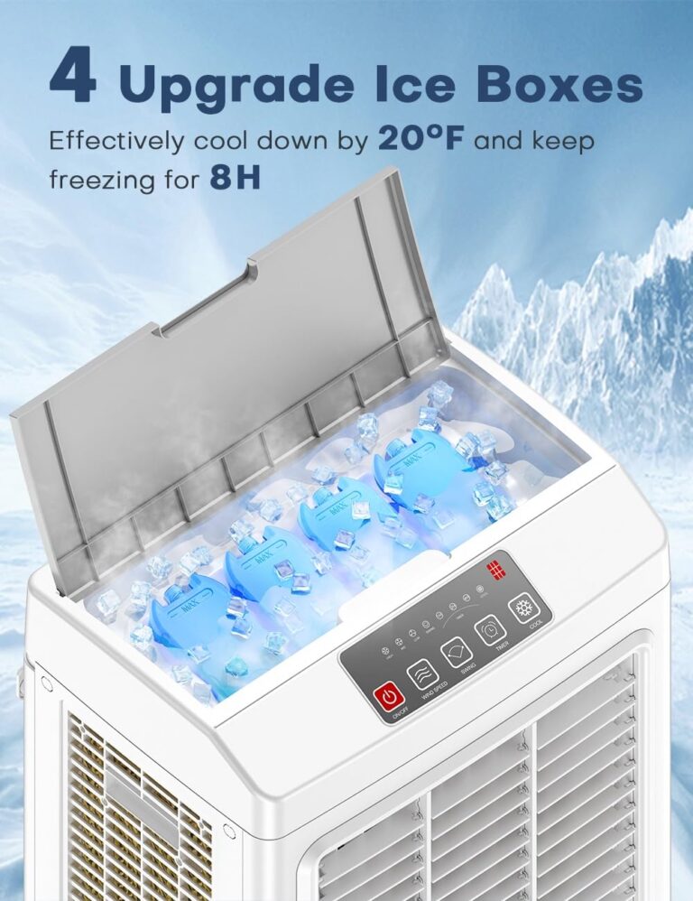 BALKO Evaporative Air Cooler, 2100CFM Windowless Air Conditioner Cooling up to 700 Sq.ft, Swamp Cooler Air Conditioner w/2 Modes & 3 Speeds, 7H Timer & Remote, Portable for Room Garage Patio - Image 6