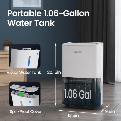 Waykar 120 Pints Energy Star Home Dehumidifier for Spaces up to 6,000 Sq. Ft at Home, in Basements and Large Rooms with Drain Hose, Handle, Auto Defrost and Self-Drying. - Image 3
