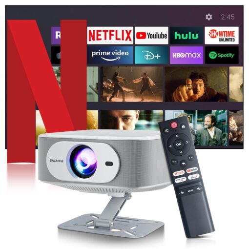 Netflix Licensed Projector with Wifi Bluetooth 4K, Auto Keystone/Electric Focus, Smart Android 13 NTV, 400 ANSI Lumen, 1080P Native Outdoor Movie Projector, Mini Portable, Built-in Apps (2025)