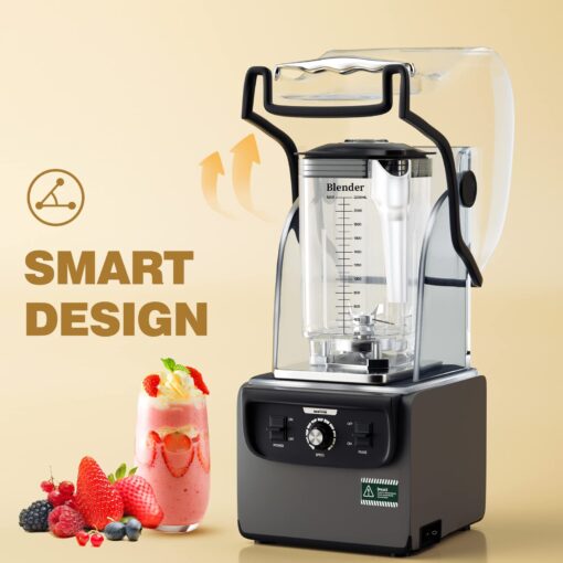 Wantjoin Professional Blender, Commercial Quiet blender Soundproof Blender 2200ml with Cover for Crushing Ice,Smoothie,Puree,Blender for Kitchen 1800W (Grey) - Image 6