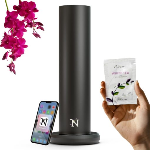 Natscent Dynamo Essential Oil Diffuser for Home with Fragrance Sample, App & Manual Control, Cold-Air Scent Diffusers for Home, Large Room, Hotel Scent Diffuser up to 1000sq.ft Black Aroma Diffusers