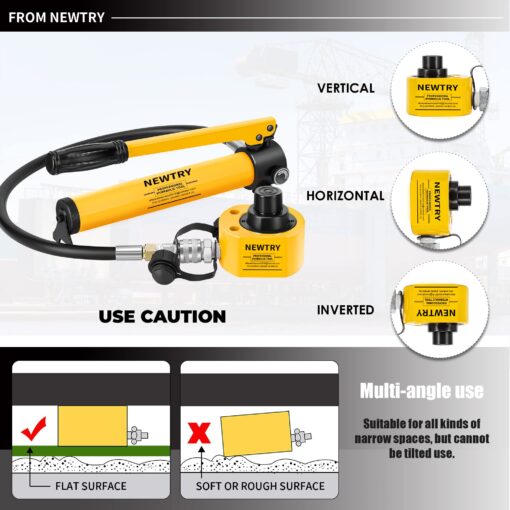 NEWTRY 20T Low Profile Hydraulic Jack Porta Power Kit + CP-180 Manual Hydraulic Hand Pump Multi Section Jack, 1.18” Stroke Industrial Mini Hydraulic Cylinder - Image 4