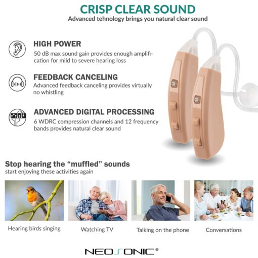 OTC Hearing Aid to Assist Hearing of Adults and Seniors with Mild to Severe Hearing Loss, Rechargeable Hearing Aids with Noise Canceling, Neosonic B10 - Image 4