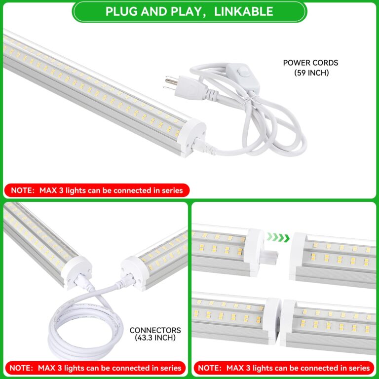Skymoatled T12 8FT LED Shop Lights Garage Lights,130W 5000K 20800LM Daylight Color,Hanging/Surface Mount,Super Bright,Plug and Play,Linkable LED Shop Lights for Warehouse Workshop Basement,6Pack - Image 6
