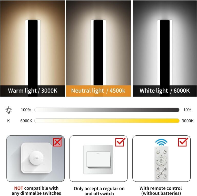 Mikeru 2pack 47.2inch Outdoor Wall Light Fixtures, 10%-100% Dimmable Outdoor Wall Lights Exterior Front Porch Light 3000-6000k Wall Mounted Led Lighting for Basement, Shop,Garage Lighting - Image 8