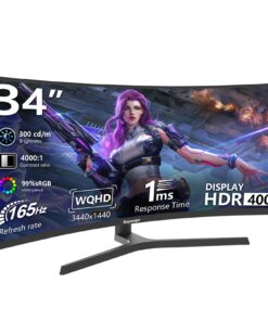Raywego 34 inch Curved Ultrawide Computer Gaming Monitor 165Hz,UWQHD 3440x1440,1500R -PIP,1ms (MPRT),HDR, 300nits, sRGB99%,FreeSync,HDMI2.0(TMDS) x2,DP1.4 x2,Eye Care,VESA,Support Lifting Base