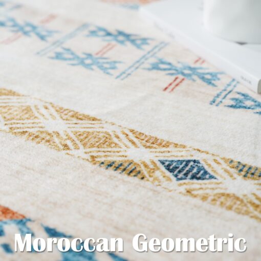 Puino 10x14 Washable Area Rug: Moroccan Large Neutral Boho Area Rug for Living Room & Bedroom Geometric Non-Slip Farmhouse Carpet for Living Room Yellow Colourful 10'x14'. - Image 3