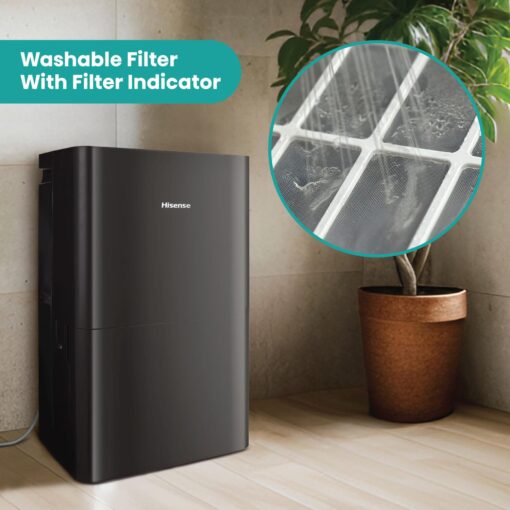 Hisense Energy Star 50-Pint Portable Dehumidifier with Built-in Pump, Auto-Shutoff and Timer, Home Dehumidifier and Moisture Absorber For Basement, Garage, Living Room - Image 3