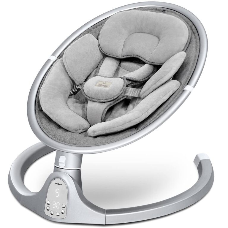 BabyBond Baby Swings for Infants, Bluetooth Infant Swing with 10 Preset Songs, 5 Point Harness Belt, 5 Speeds and Remote Control - Portable Baby Swing for Indoor and Outdoor, Aluminum