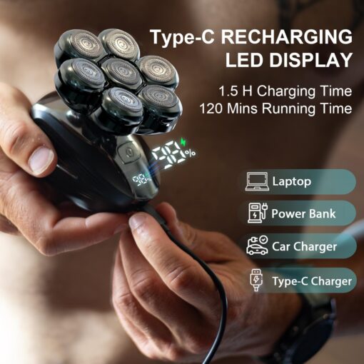 Head Shavers for Bald Men, Detachable Head Shaver, IPX7 Waterproof Wet Dry Bald Head Shavers, 7D LED Display Electric Rechargeable Head Shaving Kit with Type-C Charge - Image 3