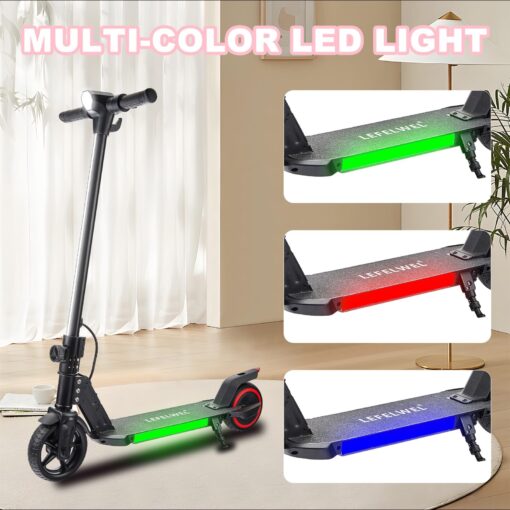 Electric Scooter for Kids Ages 6-12, 150W Motor, 4/7/11 Mph, 60 mins Ride Time, Adjustable Speed, LED Display, Colorful Lights, Electronic Brake, Foldable Kids Electric Scooter (Black) - Image 2