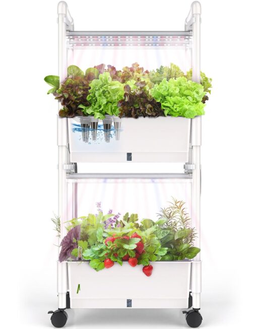 Hydroponics Growing System,AOONEG 28 Pods Indoor Herb Garden with LED Grow Light,Hydroponics Growing System Kit with Automatic Timer,Pump System,Adjustable Height（No Seed） (White, 28 Pods)