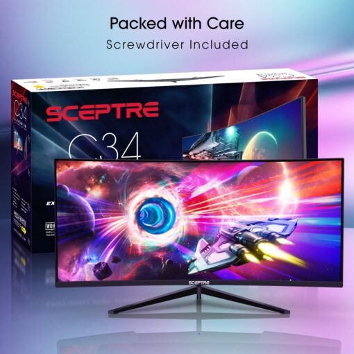 Sceptre 34-Inch Curved Ultrawide WQHD Monitor 3440 x 1440 R1500 up to 165Hz DisplayPort x2 99% sRGB 1ms Picture by Picture, Machine Black 2023 (C345B-QUT168) - Image 9