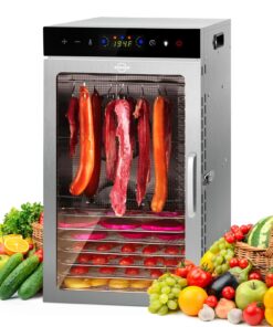 Commercial Food Dehydrator Machine 18-Tray, 86-194℉ Temperature Control, 800W Fast Drying Dehydrater, Low Noise <45dB, 24H Timer, LED Display, Stainless Steel Dehydrator for Meat Jerky Beef Fruit Herb
