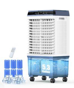 Air Choice Swamp Cooler, 1800 CFM Portable Evaporative Air Cooler with 6 Ice Box & 5.3 Gal Water Tank, 110° Swing, 3 Speeds, Upgraded Remote, 12H Timer, 3-in-1 Air Cooling Fan for Outdoor Indoor, Blue