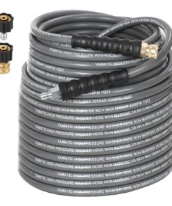 YAMATIC Non Marking 3/8" Pressure Washer Hose 125FT 4200 PSI, Kink Resistant Swivel 3/8" Quick Connect, Rubber Steel Braided Wear Resistant Industry Grade for Hot/Cold Water Gas Power Washer