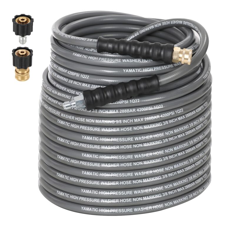 YAMATIC Non Marking 3/8" Pressure Washer Hose 125FT 4200 PSI, Kink Resistant Swivel 3/8" Quick Connect, Rubber Steel Braided Wear Resistant Industry Grade for Hot/Cold Water Gas Power Washer