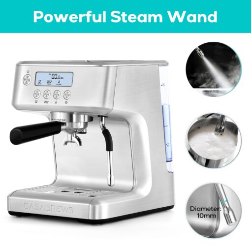 CASABREWS the Ultra Espresso Machine with LCD Display, Powerful Milk Frother and Customizable Brewing Temperature, Provides Barista-Level Lattes and Cappuccinos - Image 5