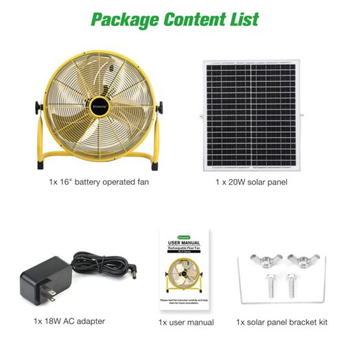 blessny 16" Large Solar Rechargeable Floor Fan, 15600 mAh 20W Solar Powered Portable Battery Fan for Home Outdoor Camping Gazebo Chicken Coop Greenhouse Barn, with 360° Adjust Tilt - Image 3
